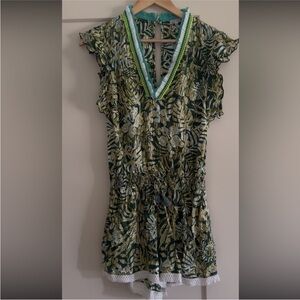 Poupette St. Barth Green Leaf Print Romper